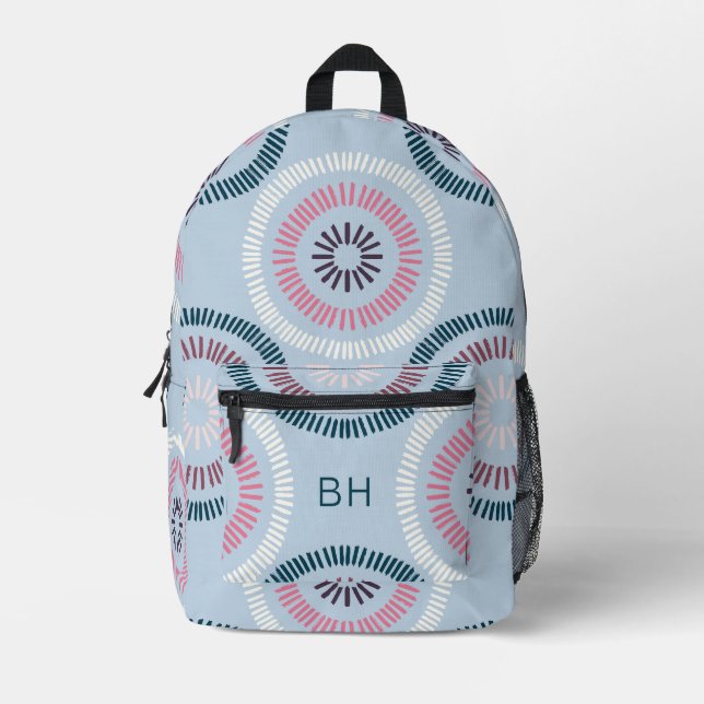 Cool Unique Pink and Blue Monogram Initials Printed Backpack (Front)