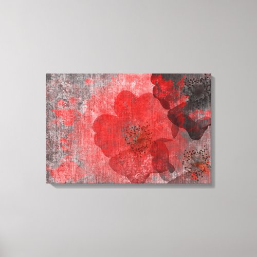 Cool unique red grey asian style flower art canvas print