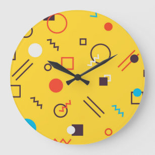 Cool, unique, trendy, urban geometric Memphis Large Clock