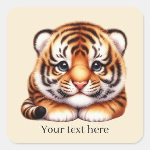 Cool unisex baby tiger add message  square sticker