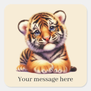 Cool unisex baby tiger add message square sticker