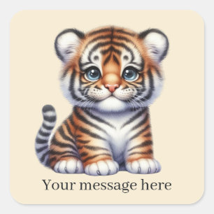 Cool unisex baby tiger add message square sticker