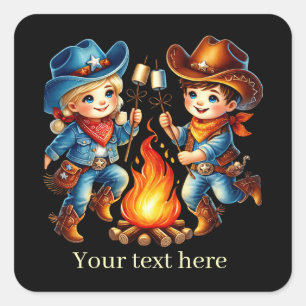 Cool unisex Cowgirl Cowboy add text Square Sticker