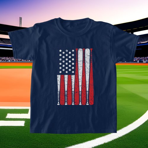 cool unisex kids baseball Flag Patriotic T_Shirt