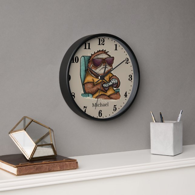 Cool unisex sloth gaming add name clock (Office)