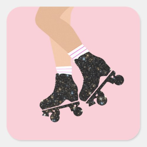 Cool Universe Roller Skates Derby Skater Pink Square Sticker