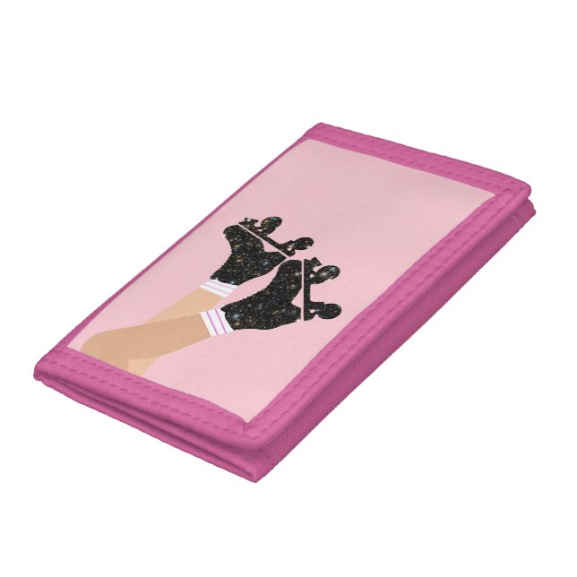 Cool Universe Roller Skates Derby Skater Pink  Trifold Wallet (Bottom)