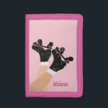 Cool Universe Roller Skates Derby Skater Pink   Trifold Wallet<br><div class="desc">Cool modern pastel pink and black celestial space milky way stardust quads. Perfect abstract legs roller skates art for roller derby babe, woman, girl. Lovable roller skates pattern design on home decor, mugs, wrapping paper, etc. Roller skates art illustration design gift for daughter, granddaughter, derby girl, roller babe. Rollerskating, quad...</div>