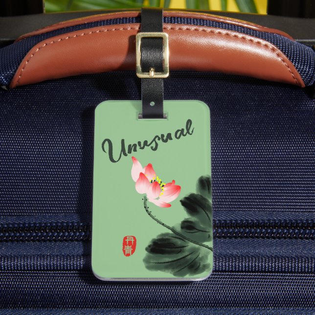 Cool Unusual Freehand Drawing Flowers Green  Luggage Tag (Front Insitu 2)