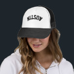Cool Upside Down City Name Trendy Stylish Trucker Hat<br><div class="desc">Turn heads with this trendy upside-down city name trucker hat! Cool and stylish, this custom design is perfect for showing off your unique vibe. Personalize it with text to make it totally yours! *If your city name is longer than this and doesnt fit, please "Edit using Design Tool" in the...</div>
