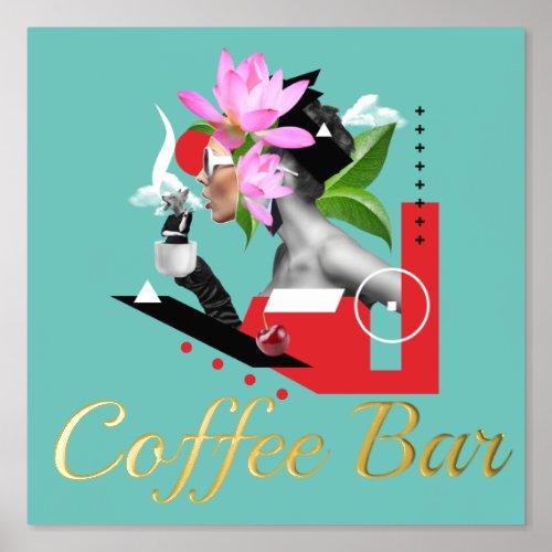 Cool Urban Coffee Bar Collage Foil Prints