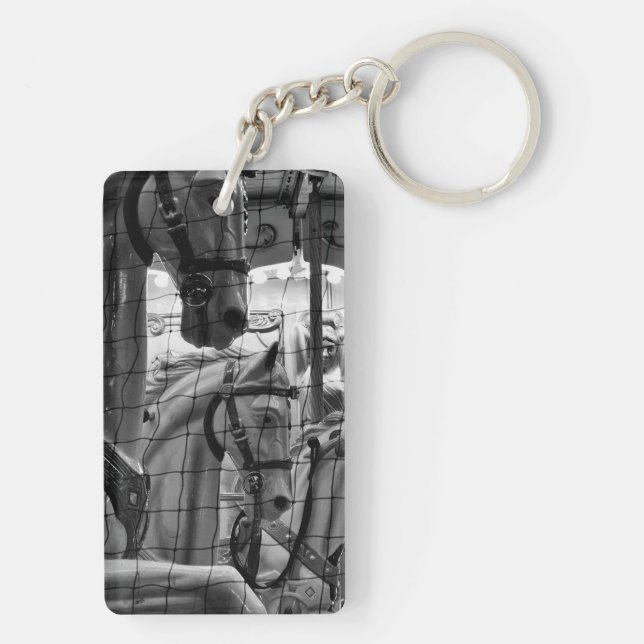 Cool, urban, modern photo of horses of carousel keychain (Back)