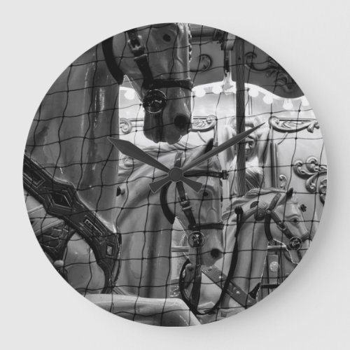 Cool urban modern photo of horses of carousel large clock