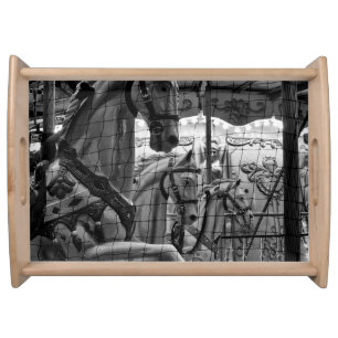 Cool, urban, modern photo of horses of carousel serving tray