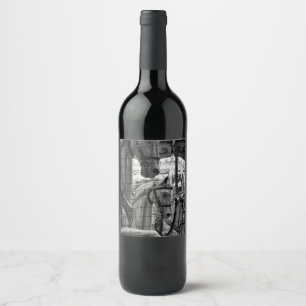 Cool, urban, modern photo of horses of carousel wine label