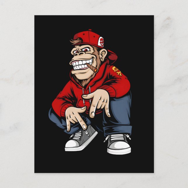 Cool Urban Monkey Mascot Street Style Character De Postcard (Front)