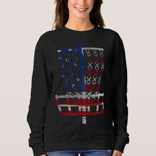 Cool US Flag Disc Golf Basket Fourth of July Disc  Sweatshirt