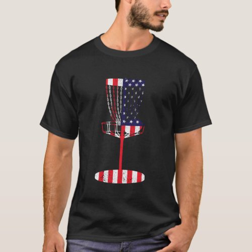 Cool US Flag Disc Golf Basket T_Shirt