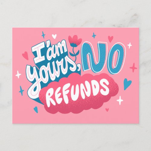 COOL VALENTINES DAY NO REFUNDS QUOTE ANNOUNCEMENT POSTCARD