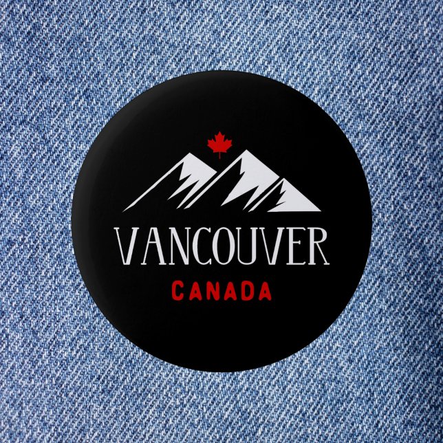 Cool Vancouver Canada Mountains Maple Leaf Dark Button (Creator Uploaded)