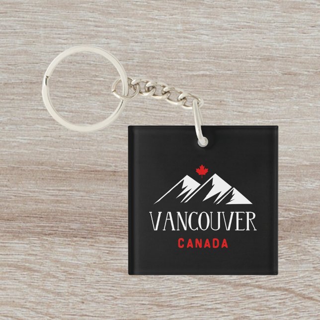 Cool Vancouver Canada Mountains Maple Leaf Dark Keychain (Creator Uploaded)