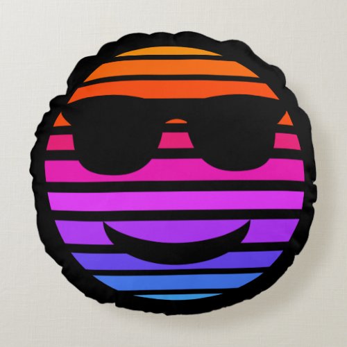 Cool Vaporwave Emoji Custom Message Round Pillow
