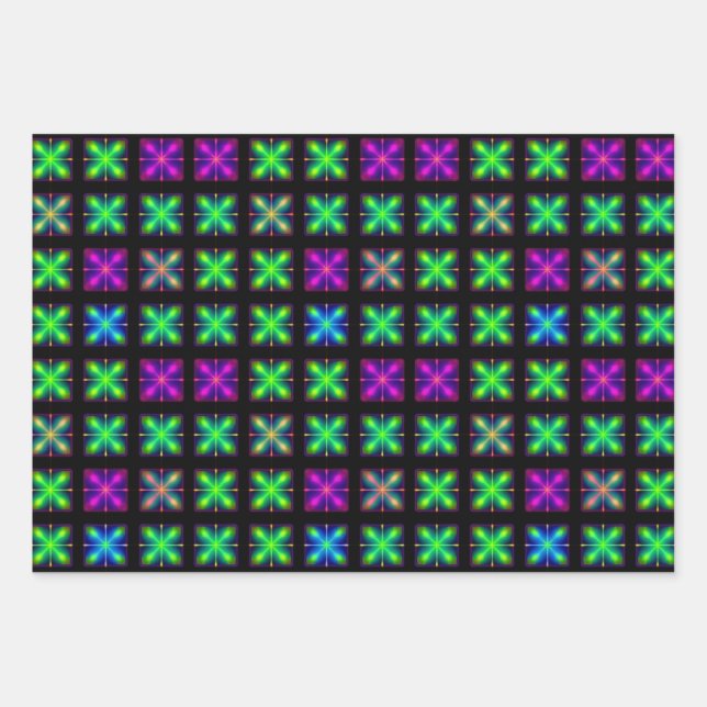 Cool Vaporwave Neon X Cross Repeating Pattern Wrapping Paper Sheets (Front)