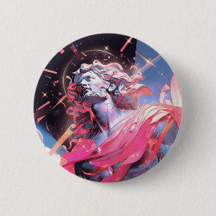 Cool Vaporwave Statue of David in Pink Button