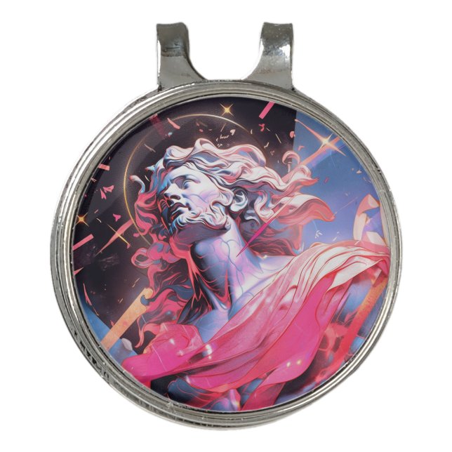 Cool Vaporwave Statue of David in Pink Golf Hat Clip (Front)