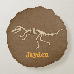 Cool Velociraptor Dinosaur Bones Boys Room Decor Round Pillow