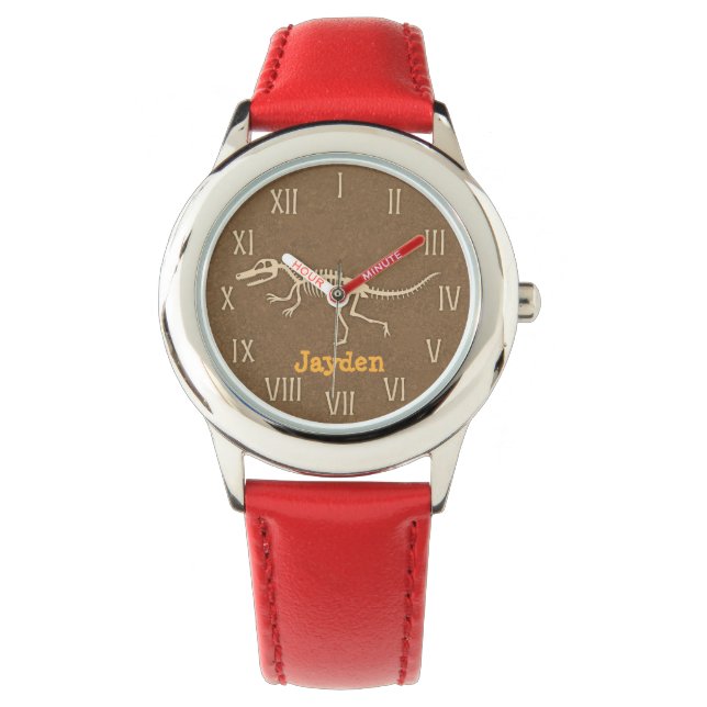 Cool Velociraptor Dinosaur Bones Kids Personalized Watch (Front)