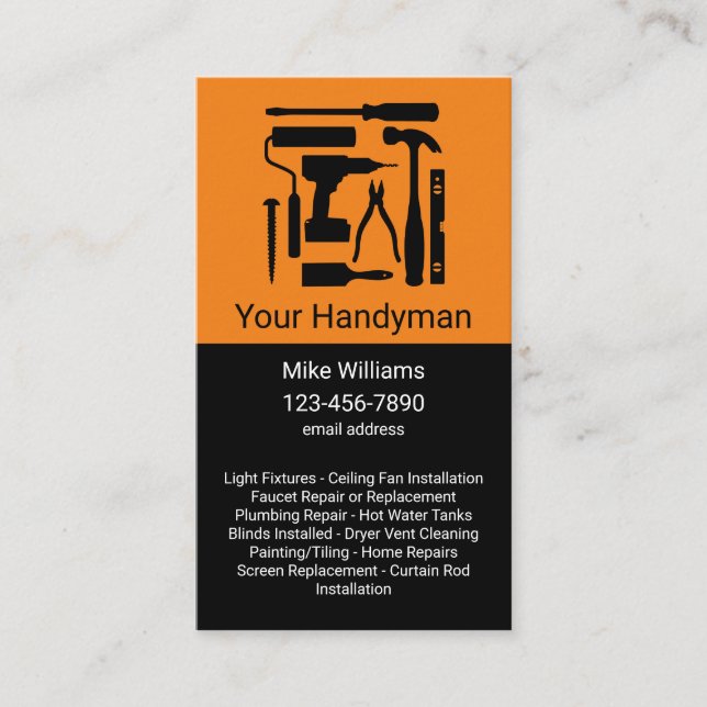 Cool Vertical Handyman Business Cards Template (Front)