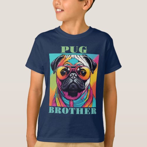 cool vibrant colorful pug dog with sunglasses T_Shirt