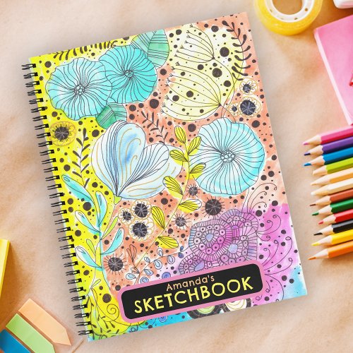 Cool Vibrant Whimsical Floral Hand_drawn Doodles Notebook