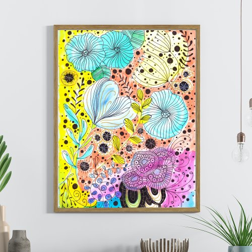 Cool Vibrant Whimsical Floral Hand_drawn Doodles Poster