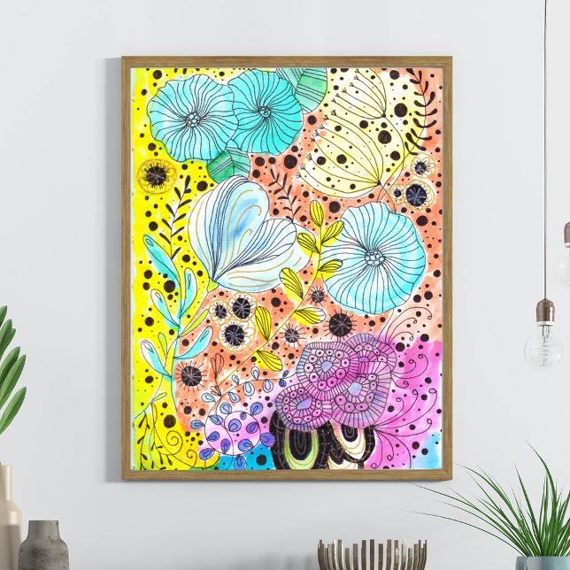 Cool Vibrant Whimsical Floral Hand-drawn Doodles Poster (Creator Uploaded)
