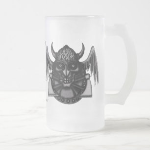 Cool viking skull with runes graphic beer mug