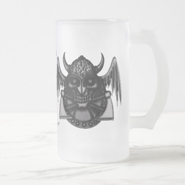 Cool viking skull with runes graphic beer mug (Right)