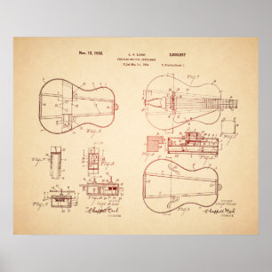 Cool Vintage Acoustic Guitar Patent Art Poster