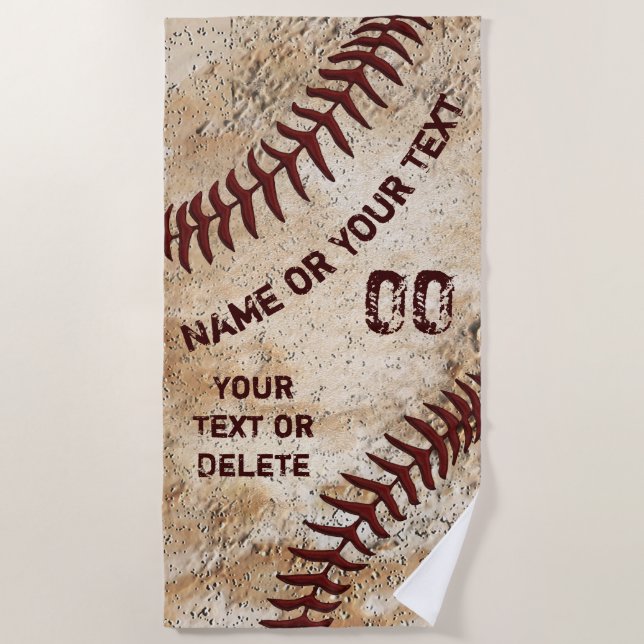 Cool Vintage Baseball Beach Towel, PERSONALIZED Towel (Front)