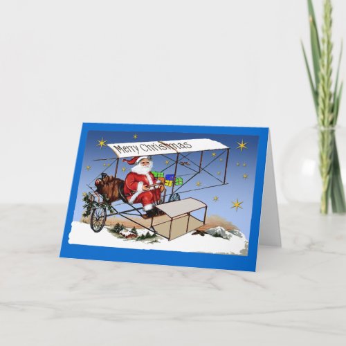 Cool Vintage Biplane Santa Claus Holiday Card