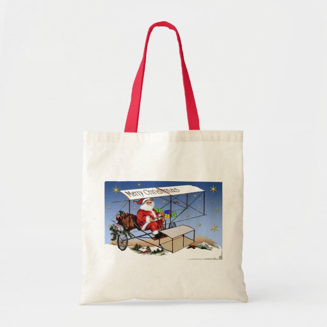 Cool Vintage Biplane Santa Claus Tote Bag (Front)