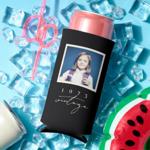 Cool Vintage Birthday Party Script Photo Seltzer Can Cooler