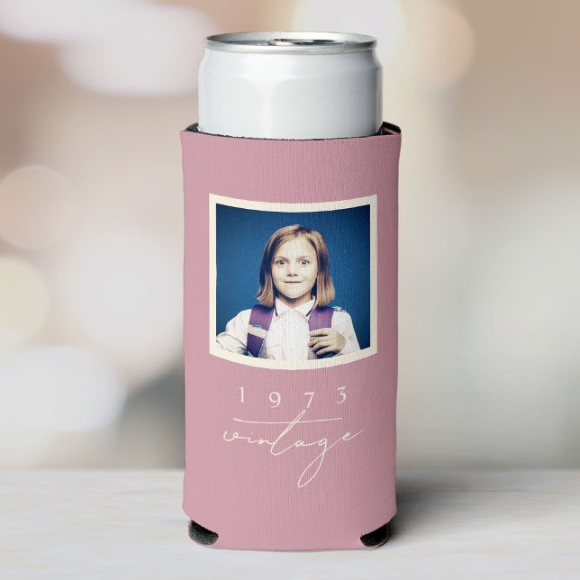 Cool Vintage Birthday Party Script Photo Seltzer Can Cooler (Creator Uploaded)