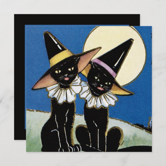 cool vintage black cat party  invitation (Front/Back)