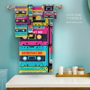 Cool Vintage Cassette Tape Custom Name  Bath Towel Set