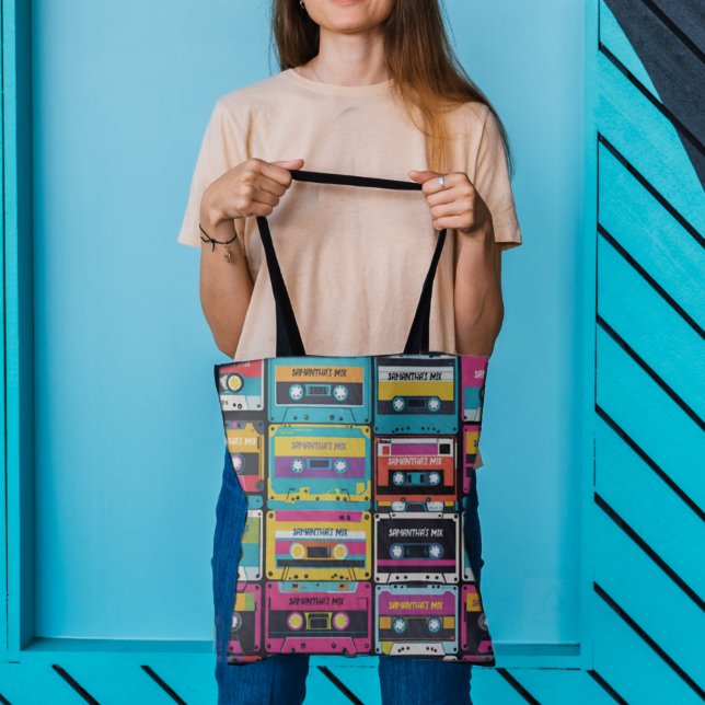 Cool Vintage Cassette Tape Custom Name  Tote Bag (Creator Uploaded)