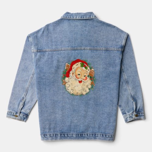 Cool Vintage Christmas Santa Claus Face Xmas Gitts Denim Jacket