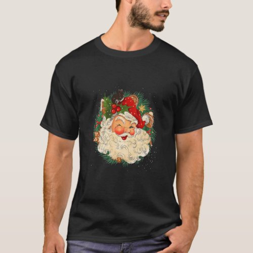Cool Vintage Christmas Santa Claus Face Xmas Gitts T_Shirt