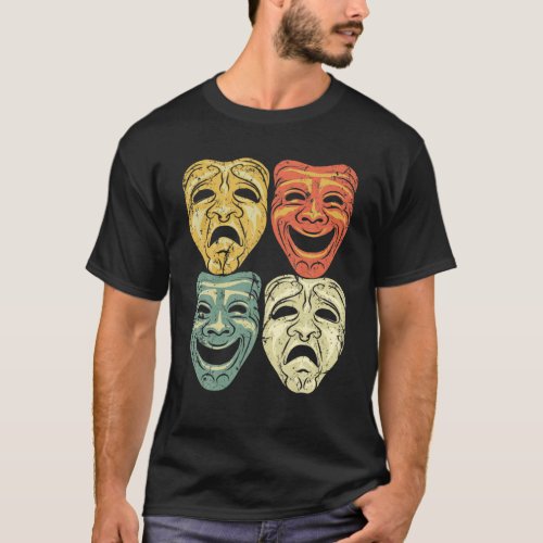 Cool Vintage Color Theatre Mask  Funny Drama Perf T_Shirt